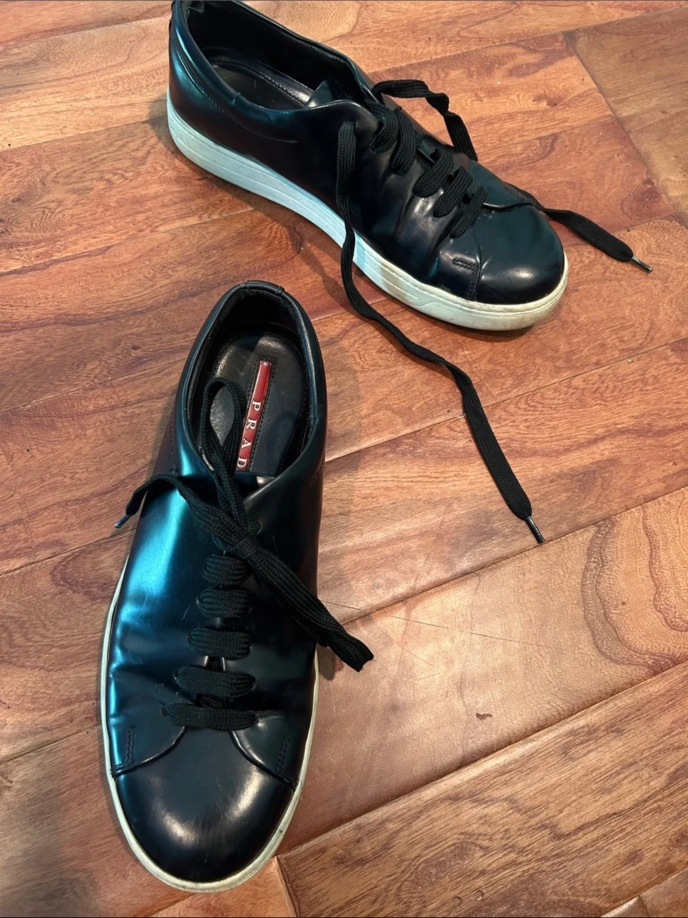 Prada Men’s Black Leather Lace Up Sneakers Size 7 - Picture 1 of 9